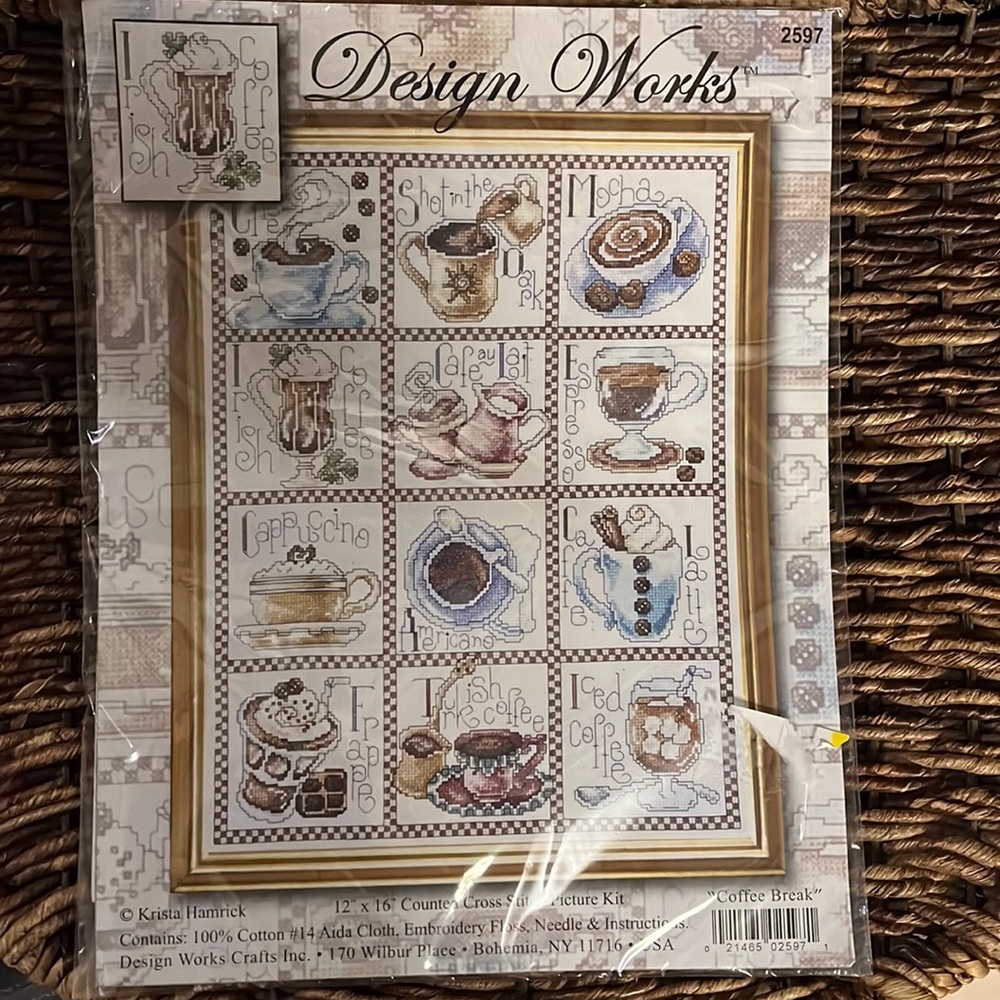 Krista Hamrick  12 X 16 counted cross stitch. Coffee Break. 2597